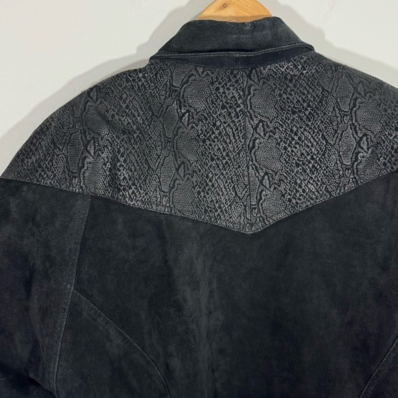 Vintage 80s BB Dakota Leather Bomber Jacket Sz M Black Moto Western Suede EUC - Picture 8 of 14